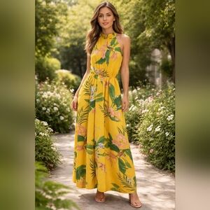 Yellow Floral Halter Maxi Dress